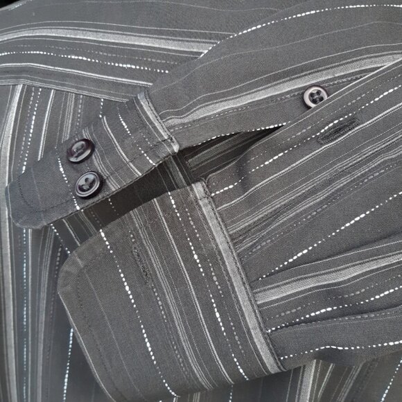 MEXX SZ M Men's Black & White Striped Button Up Dress Shirt - Picture 6 of 13